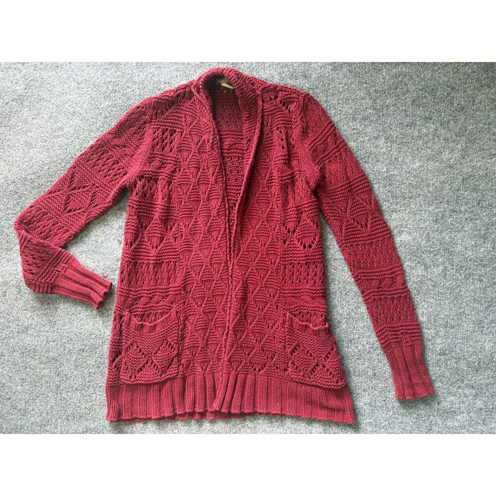 Lucky Brand Open Front Cardigan Womens Medium Red Knit Long Sleeve